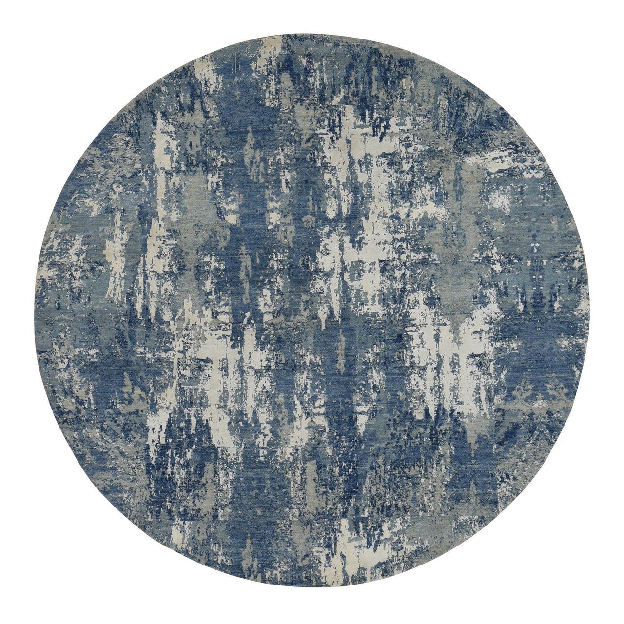 Modern and Contemporary Wool & Silk Hand Knotted Rug Blue No Border 8.1X8.1 -O087736