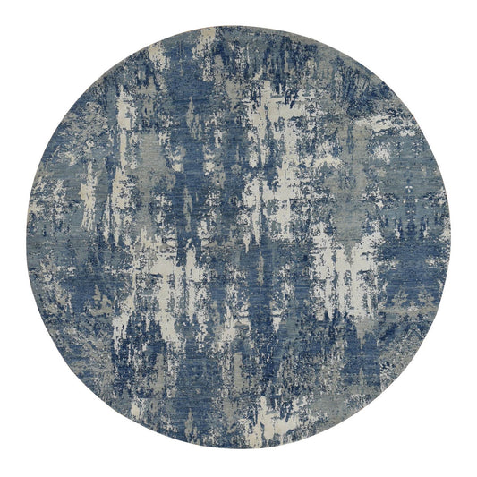 Modern and Contemporary Wool & Silk Hand Knotted Rug Blue No Border 8.1X8.1 -O087736