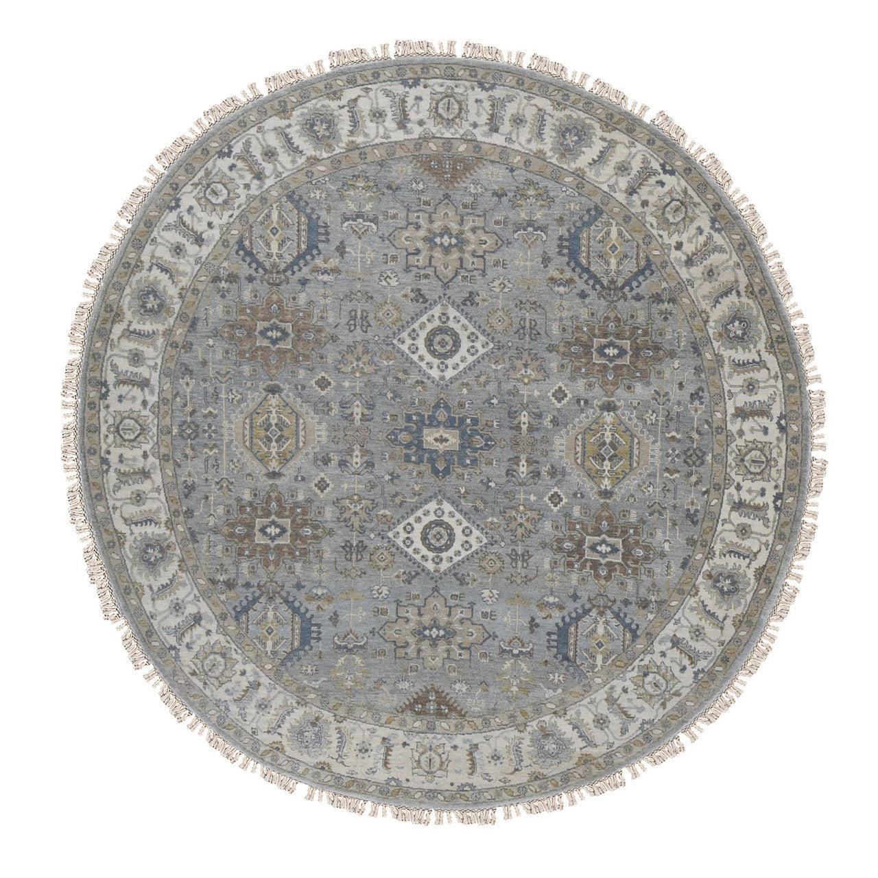 Heriz Wool Hand Knotted Rug Grey Ivory 8.1X8.1 -O087737
