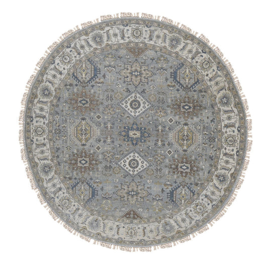 Heriz Wool Hand Knotted Rug Grey Ivory 8.1X8.1 -O087737