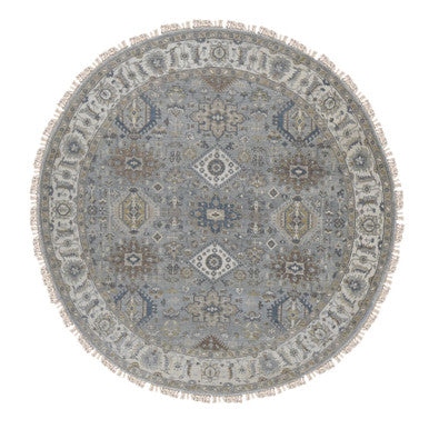 Heriz Wool Hand Knotted Rug Grey Ivory 8.1X8.1 -O087737