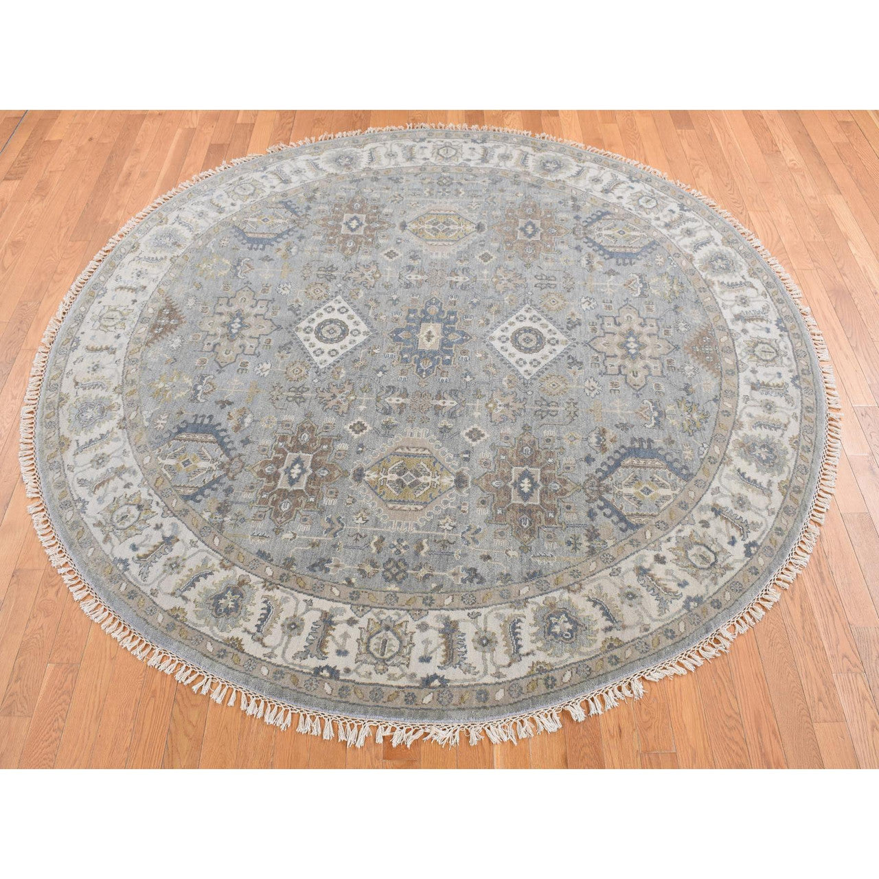 Heriz Wool Hand Knotted Rug Grey Ivory 8.1X8.1 -O087737