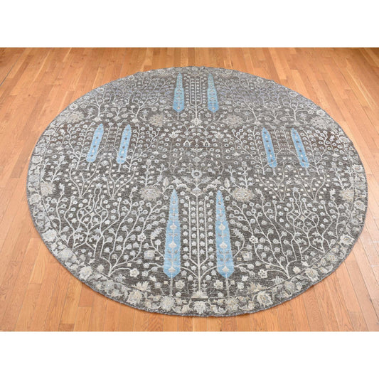 Transitional Wool & Silk Hand Knotted Rug Brown No Border 9.1X9.1 -O087738