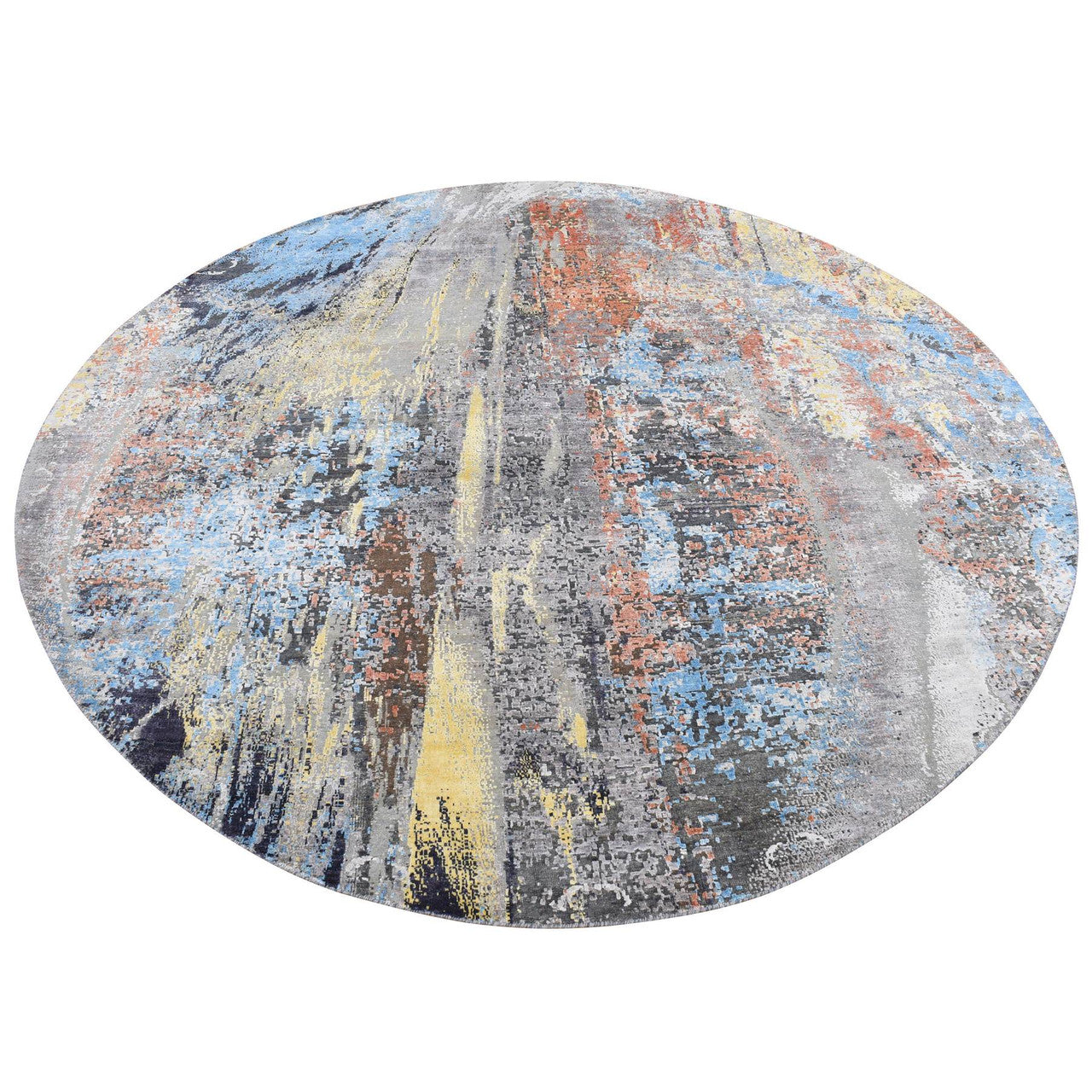 Modern and Contemporary Wool & Silk Hand Knotted Rug Grey 10.1x10.1 -O087739