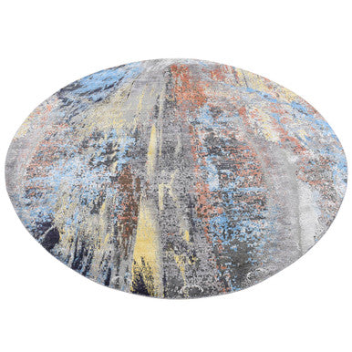 Modern and Contemporary Wool & Silk Hand Knotted Rug Grey 10.1x10.1 -O087739