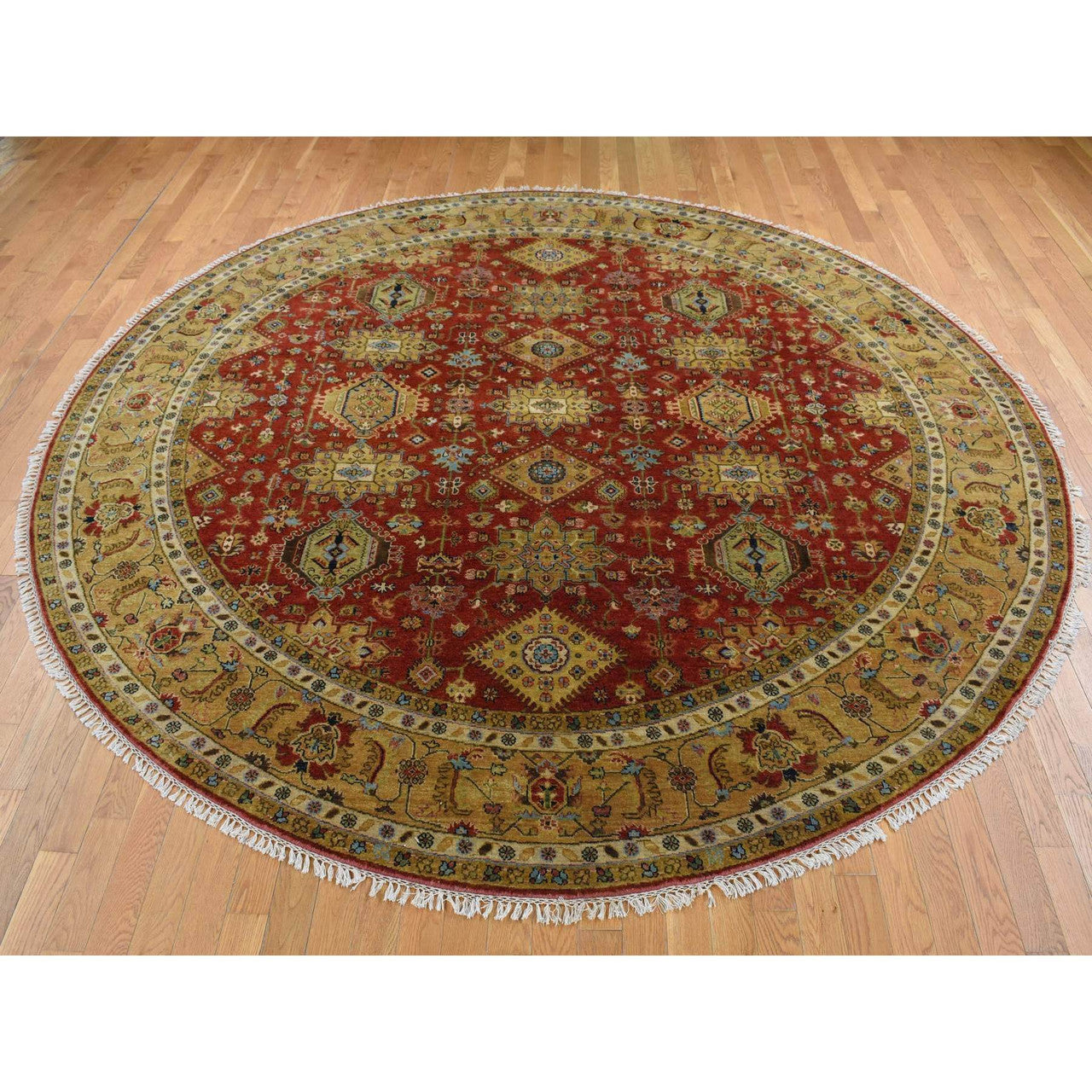 Red 9'10" x 9'10" Heriz Hand knotted Wool Rug - Sku: O087740