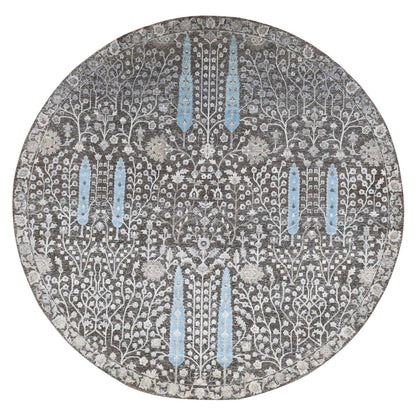 Transitional Wool & Silk Hand Knotted Rug Brown No Border 9.10X9.10 -O087741