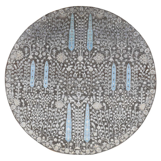 Transitional Wool & Silk Hand Knotted Rug Brown No Border 9.10X9.10 -O087741