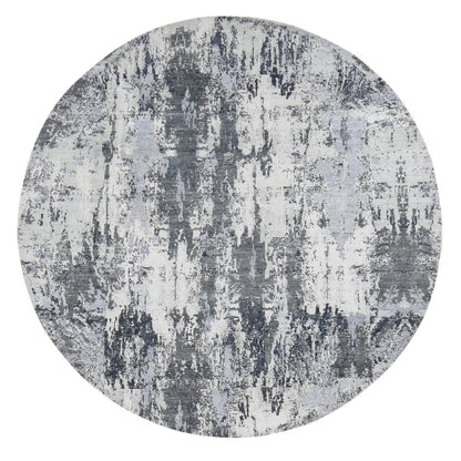 Modern and Contemporary Wool & Silk Hand Knotted Rug Grey No Border 8.1X8.1 -O087743