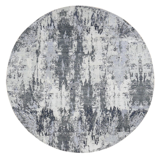 Modern and Contemporary Wool & Silk Hand Knotted Rug Grey No Border 8.1X8.1 -O087743
