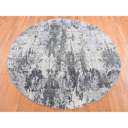 Modern and Contemporary Wool & Silk Hand Knotted Rug Grey No Border 8.1X8.1 -O087743