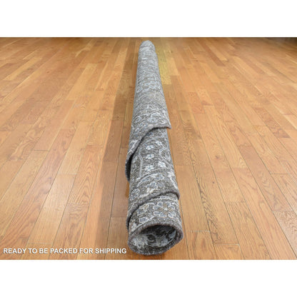 Transitional Wool & Silk Hand Knotted Rug Brown 8.0x8.0 -O087744