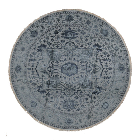 Heriz Wool & Silk Hand Knotted Rug Grey No Border 10.0X10.0 -O087747