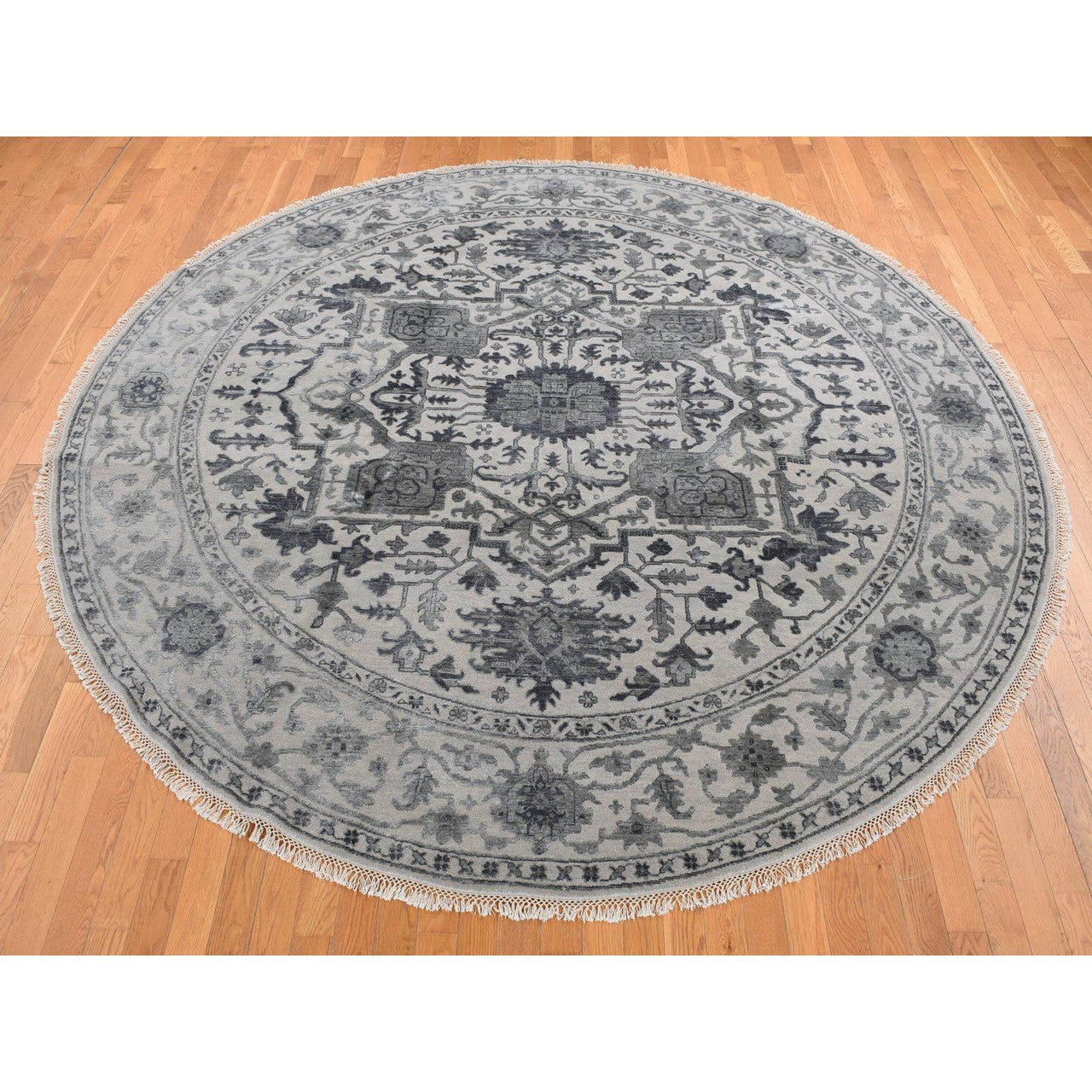 Gray 10'0" x 10'0" Heriz Hand knotted Wool/Silk Rug -O087747