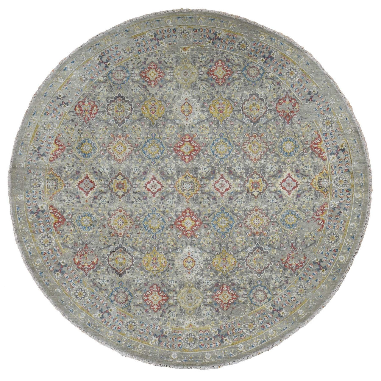 Gray 10'0" x 10'0" Transitional Hand knotted Wool/Silk Rug - Sku: O087750