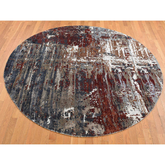 Modern and Contemporary Wool & Silk Hand Knotted Rug Grey No Border 8.0X8.0 -O087751