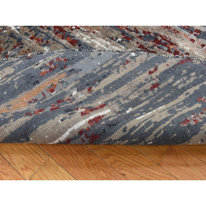 Modern and Contemporary Wool & Silk Hand Knotted Rug Grey No Border 8.0X8.0 -O087751