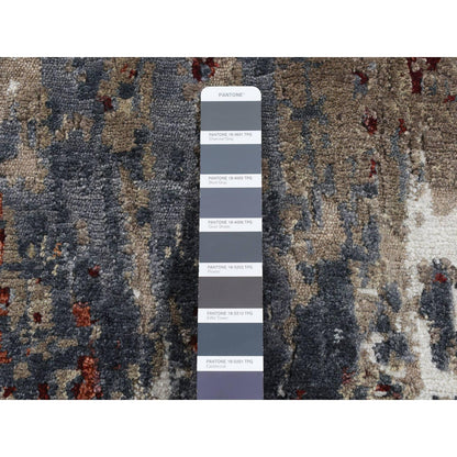 Modern and Contemporary Wool & Silk Hand Knotted Rug Grey No Border 8.0X8.0 -O087751