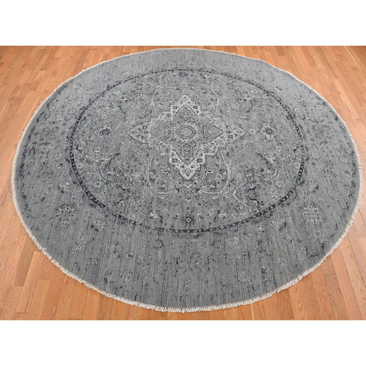 Transitional Wool & Silk Hand Knotted Rug Grey Gray 9.10X9.10 -O087753