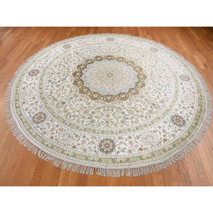 Fine Oriental Silk Hand Knotted Rug Ivory Ivory 9.1X9.1 -O087755
