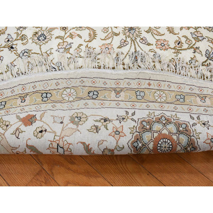 Fine Oriental Silk Hand Knotted Rug Ivory Ivory 9.1X9.1 -O087755