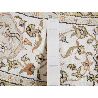 Fine Oriental Silk Hand Knotted Rug Ivory Ivory 9.1X9.1 -O087755