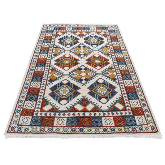 Kazak Wool Hand Knotted Rug Ivory Ivory 4.10X7.0 -O087764