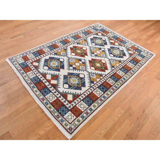 Kazak Wool Hand Knotted Rug Ivory Ivory 4.10X7.0 -O087764