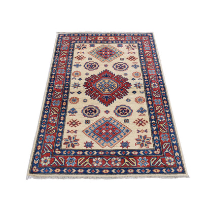 Kazak Wool Hand Knotted Rug Ivory Red 3.0X4.7 -O087765