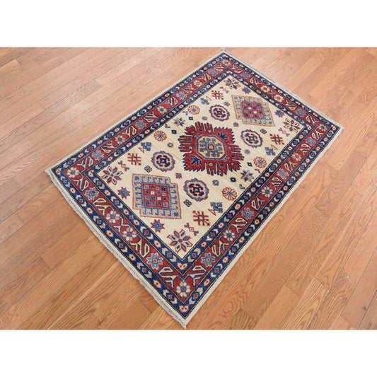 Kazak Wool Hand Knotted Rug Ivory Red 3.0X4.7 -O087765