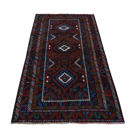 Tribal & Geometric Wool Hand Knotted Rug Brown Blue 3.7X6.6 -O087769