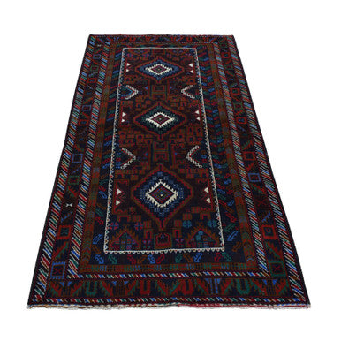 Tribal & Geometric Wool Hand Knotted Rug Brown Blue 3.7X6.6 -O087769
