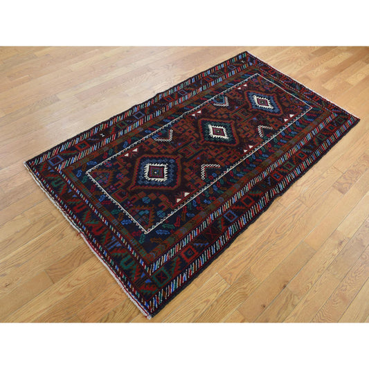 Tribal & Geometric Wool Hand Knotted Rug Brown Blue 3.7X6.6 -O087769