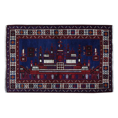 Tribal & Geometric Wool Hand Knotted Rug Blue Ivory 3.0X4.6 -O087772