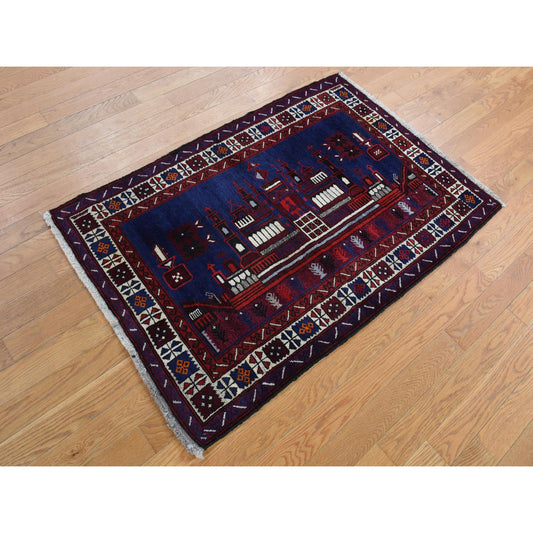 Tribal & Geometric Wool Hand Knotted Rug Blue Ivory 3.0X4.6 -O087772