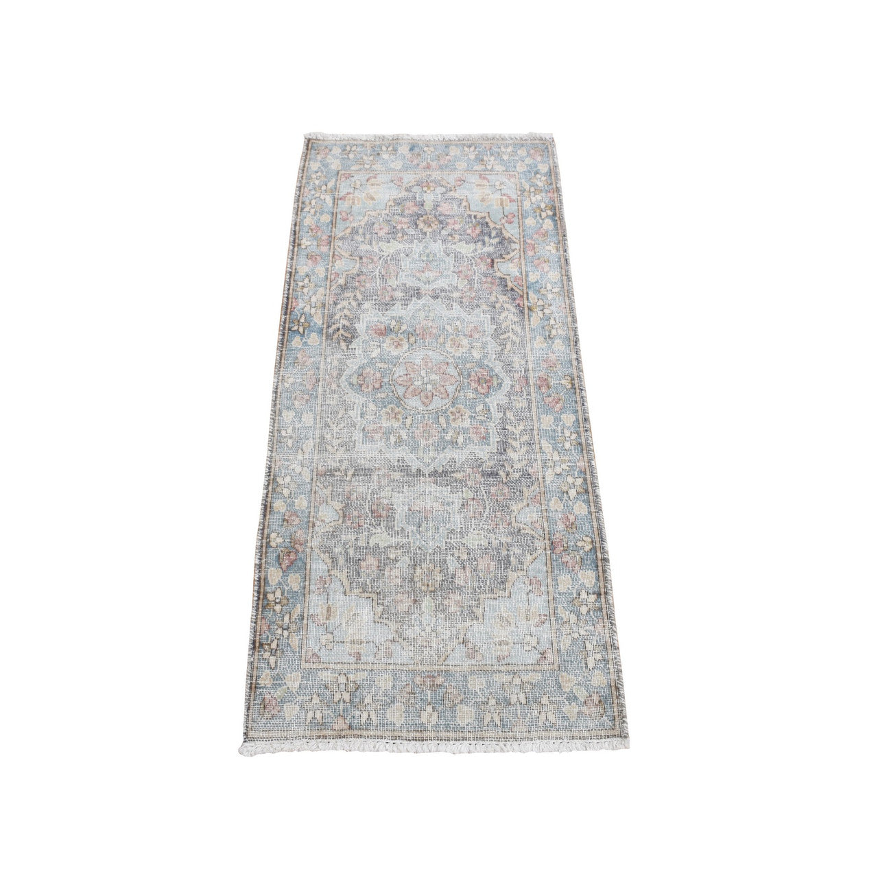 Gray 1'8" x 3'7" Overdyed & Vintage Hand knotted Wool Rug - Sku: O087775