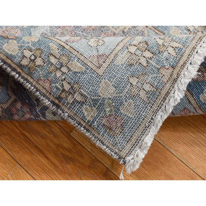 Overdyed & Vintage Wool Hand Knotted Rug Grey Blue 1.8X3.7 -O087775