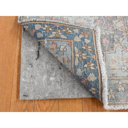 Overdyed & Vintage Wool Hand Knotted Rug Grey Blue 1.8X3.7 -O087775