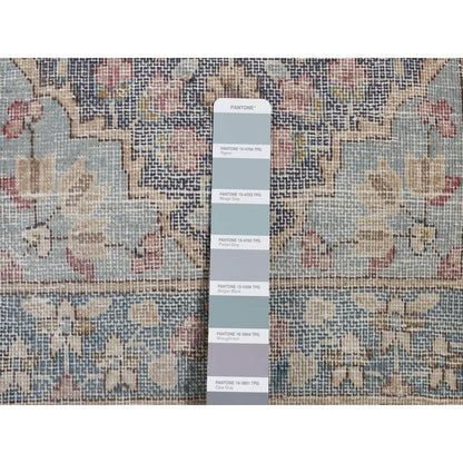Overdyed & Vintage Wool Hand Knotted Rug Grey Blue 1.8X3.7 -O087775