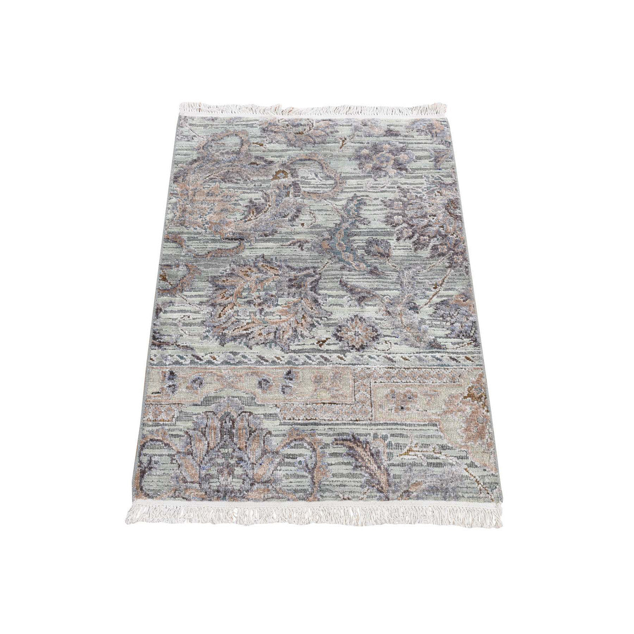 Green 2'0" x 3'0" Oushak And Peshawar Duck Hand knotted Wool/Silk Rug - Sku: O087776