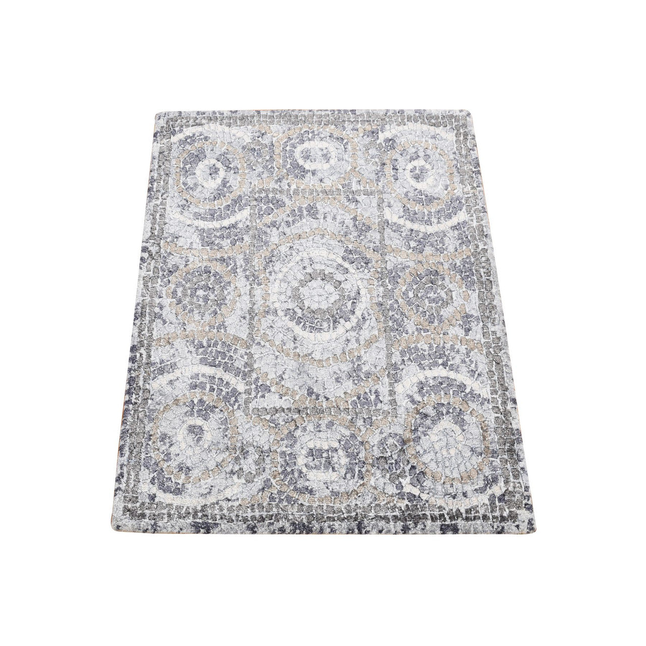 Gray 2'2" x 2'10" Modern and Contemporary Hand knotted Wool/Silk Rug - Sku: O087778