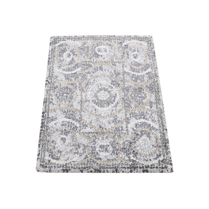 Modern and Contemporary Wool & Silk Hand Knotted Rug Grey No Border 2.2X2.10 -O087778