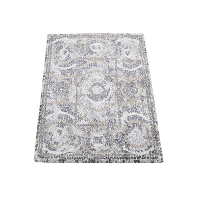 Modern and Contemporary Wool & Silk Hand Knotted Rug Grey No Border 2.2X2.10 -O087778