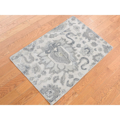 Modern and Contemporary Wool & Silk Hand Knotted Rug Grey No Border 2.0X3.2 -O087779