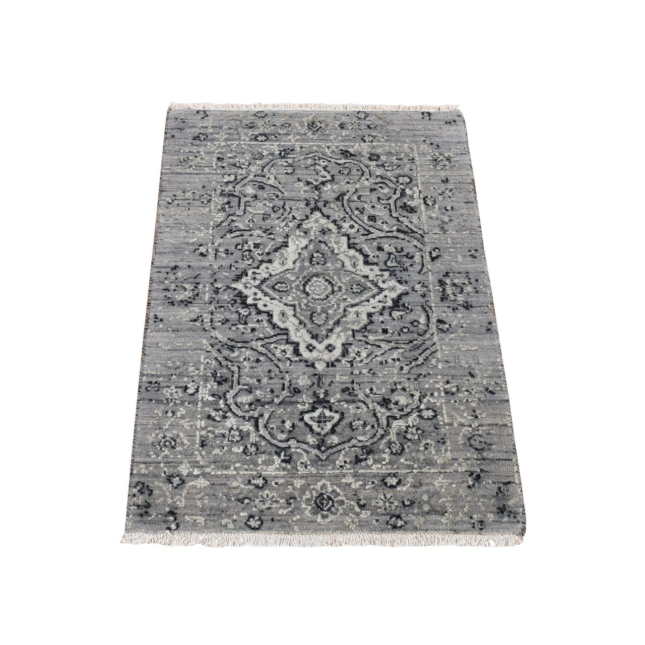 Gray 2'1" x 3'1" Transitional Hand knotted Wool/Silk Rug - Sku: O087781