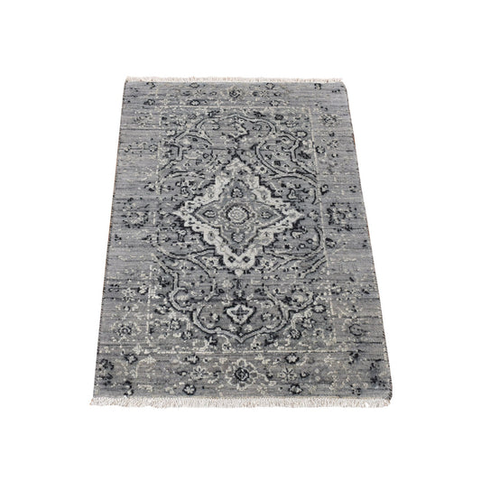 Transitional Wool & Silk Hand Knotted Rug Grey Gray 2.1X3.1 -O087781