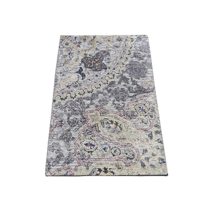 Transitional Wool & Silk Hand Knotted Rug Grey No Border 2.0X3.1 -O087782