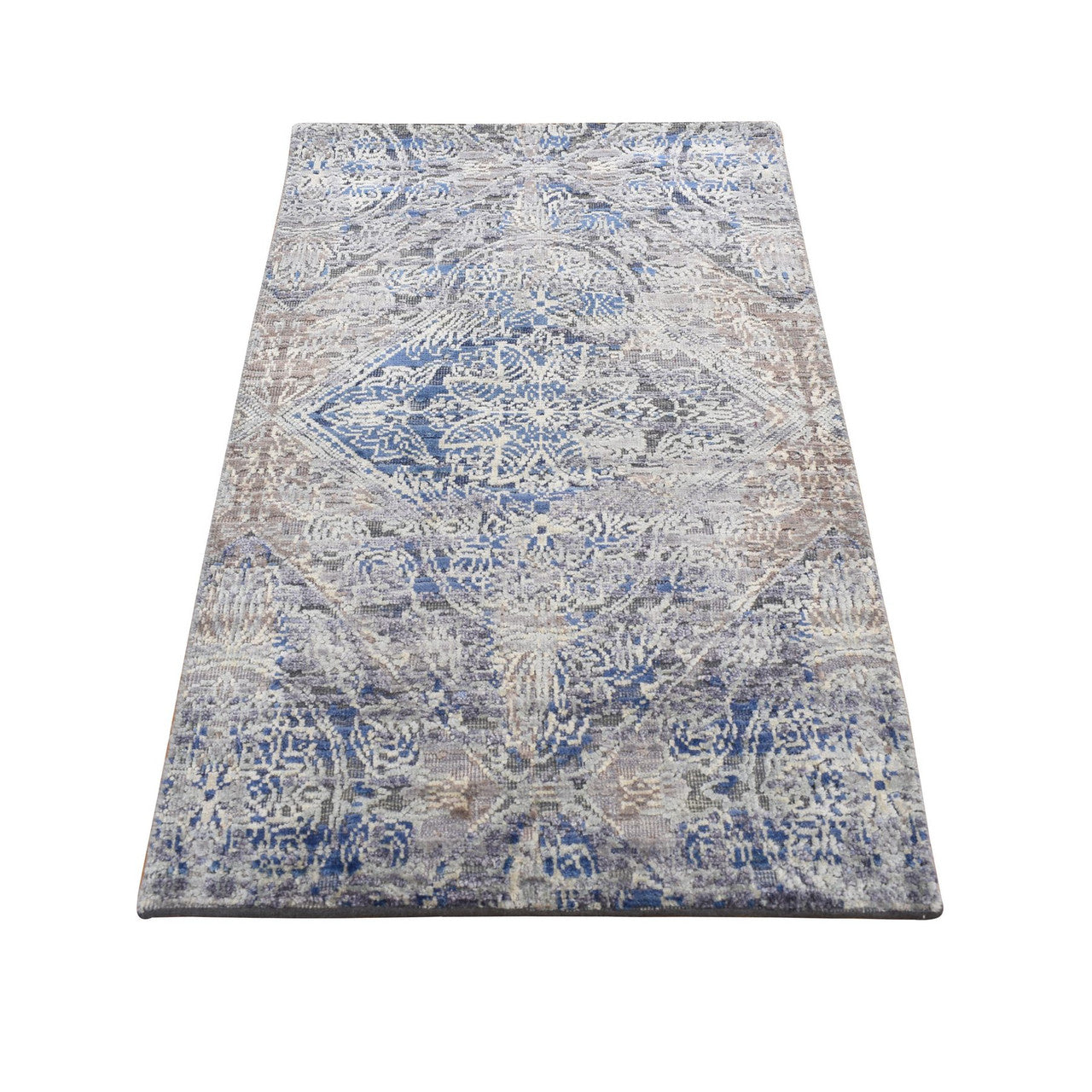 Gray 2'0" x 3'0" Modern and Contemporary Hand knotted Wool/Silk Rug - Sku: O087784