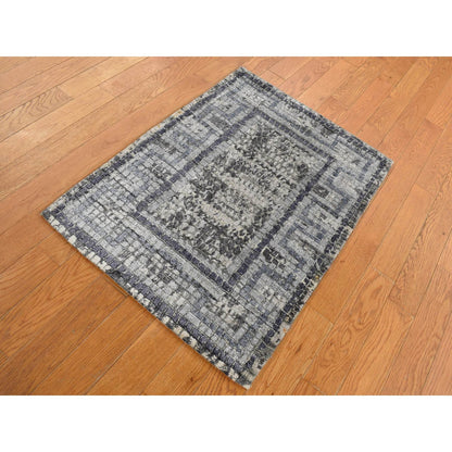 Modern and Contemporary Wool & Silk Hand Knotted Rug Grey No Border 2.2X3.2 -O087785