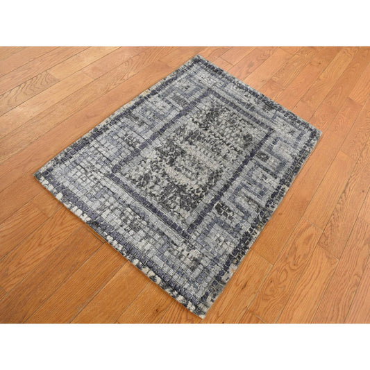 Modern and Contemporary Wool & Silk Hand Knotted Rug Grey No Border 2.2X3.2 -O087785